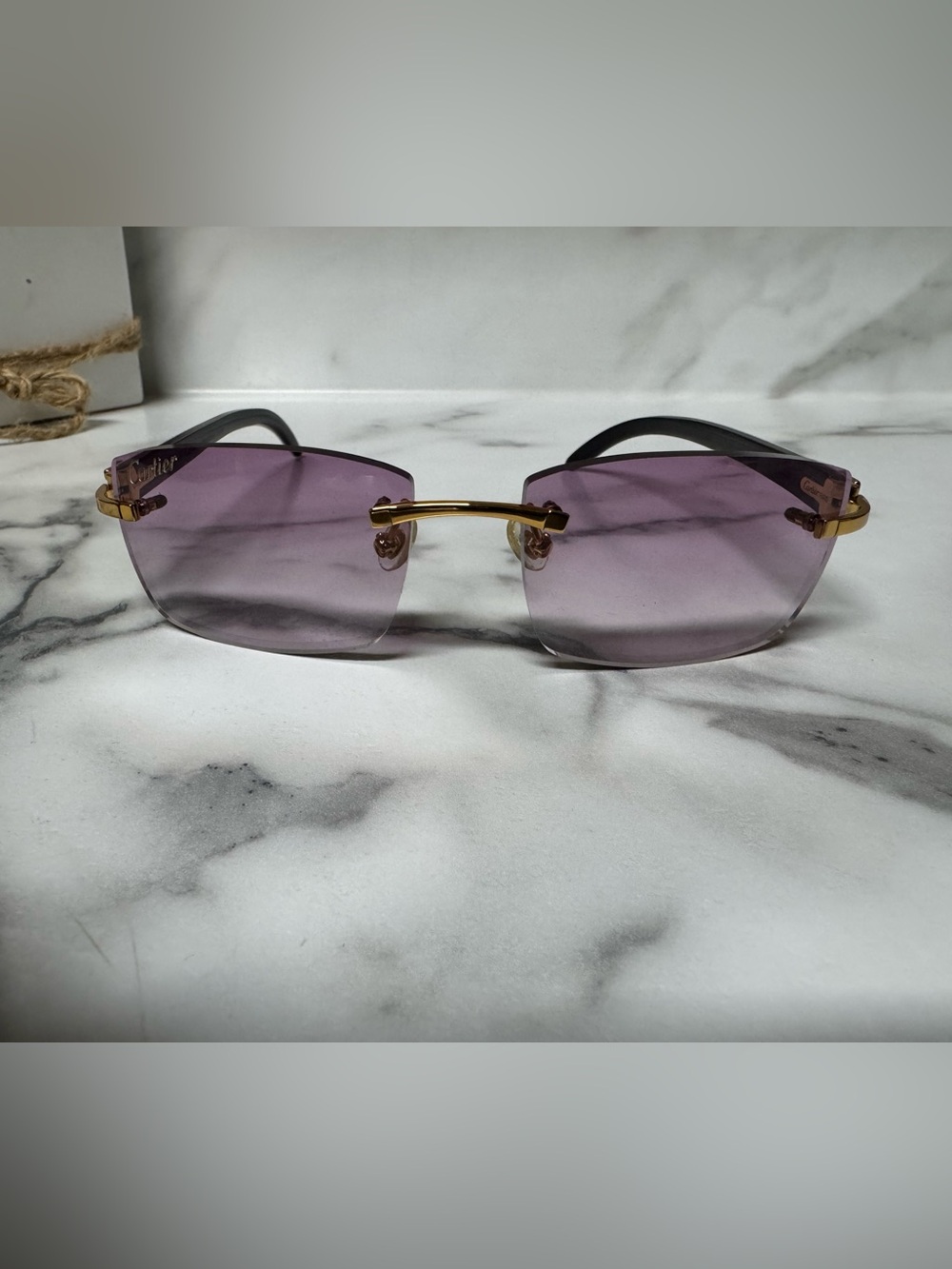 Cartier glasses Purple Rimless Sunglasses with Gold Accents - Women Accessories